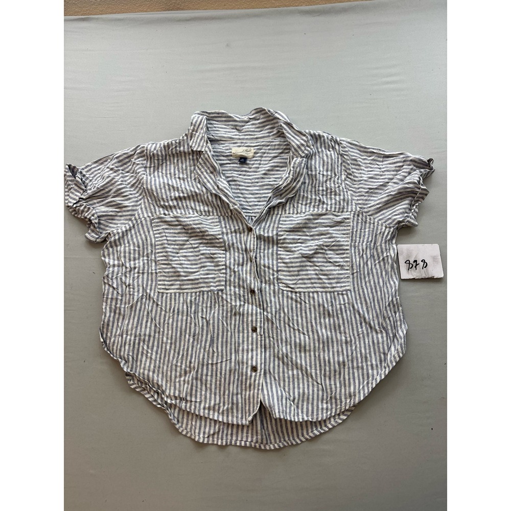 Universal Thread Blue White Striped Linen Blend Short Sleeve Button Down XXL